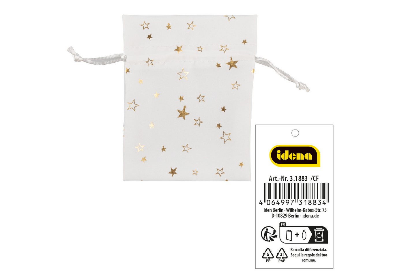 Idena Tragetasche Idena Stoffsäckchen Weihnachten weiß/Stern 10x13cm von Idena