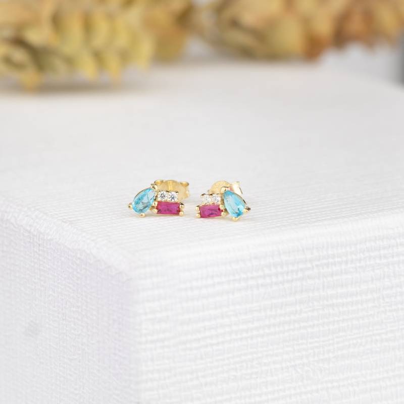 Birne & Baguette Geburtsstein Ohrringe, Sterling Silber Edelstein Personalisiertes Geschenk, Personalisierter Ohrring, Weihnachtsgeschenk von IdesignJewelUS