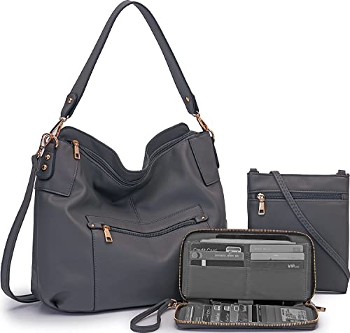 Idesort Große Umhängetasche, Damen-Handtaschen und Geldbörsen, Schulter- und Hobo-Taschen für Frauen, Tote Satchel, 3 Stück/Set dunkelgrau, Large Idesort Große Umhängetasche, Damen-Handtaschen und Geldbörsen, Schulter- und Hobo-Taschen für Frauen, Tote Satchel, 3 Stück/Set dunkelgrau, Large von Idesort