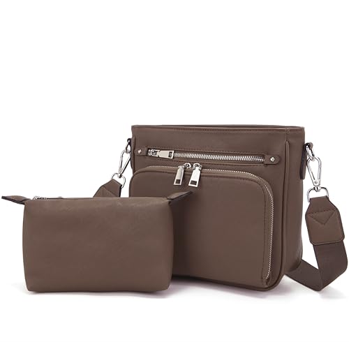 Mittelgroße Crossbody-Tasche für Damen, veganes Leder, leichte Geldbörsen, Schulterhandtaschen mit Geldbörse und Organizer-Einsatz, Braun Mittelgroße Crossbody-Tasche für Damen, veganes Leder, leichte Geldbörsen, Schulterhandtaschen mit Geldbörse und Organizer-Einsatz, Braun von Idesort