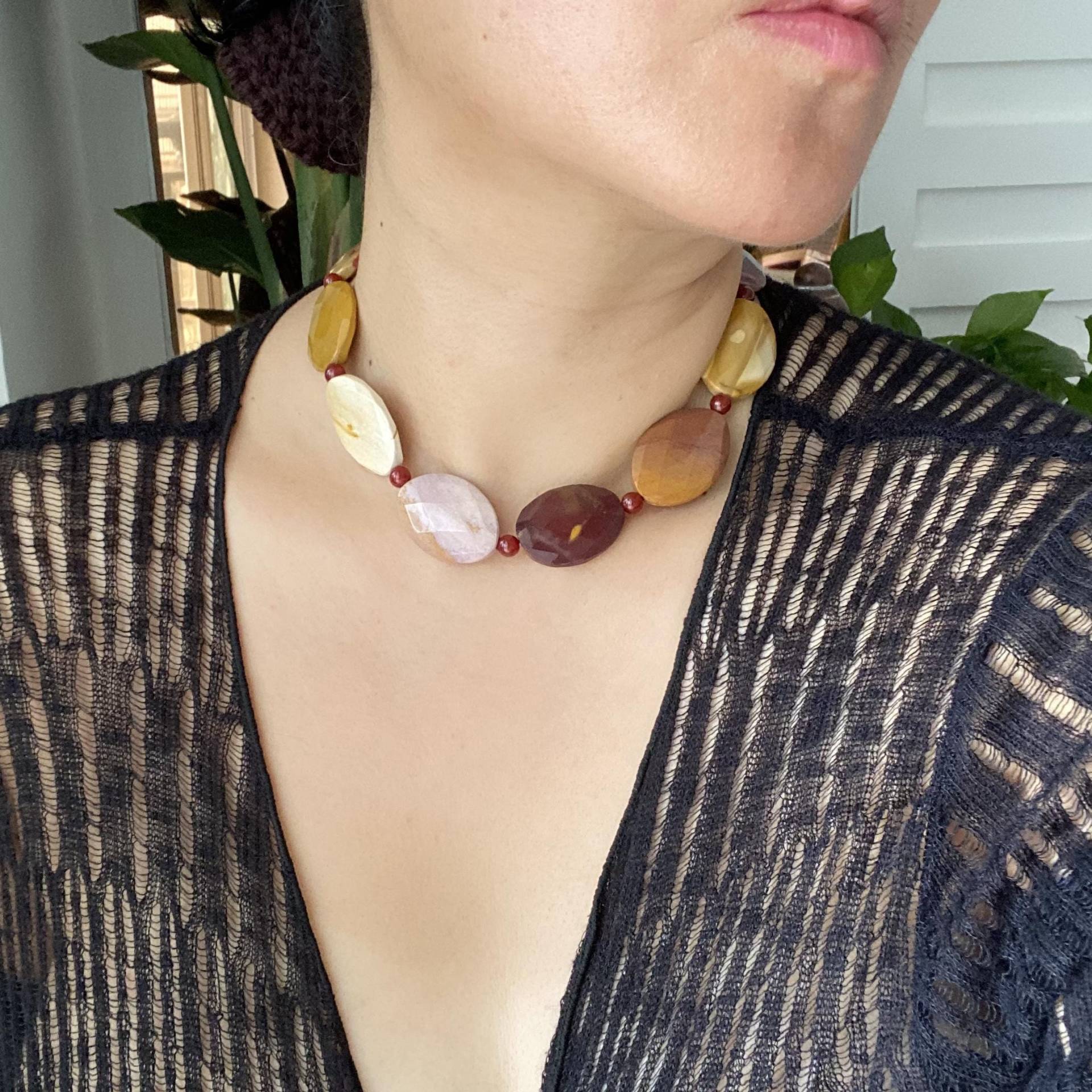 Bold Gemstone Necklace With Chunky Navette-Cut Red Agate & Hematite Beads | Handmade Boho Ethnic Statement Jewelry Gift Bold Gemstone Necklace With Chunky Navette-Cut Red Agate & Hematite Beads | Handmade Boho Ethnic Statement Jewelry Gift von IdgemsDE