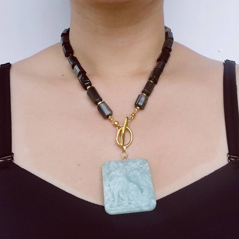 Gold Obsidian Fox Necklace|Hand-Carved Jade Pendant|Spiritual Healing Amulet|Protective Talisman Jewelry Gift For Women Gold Obsidian Fox Necklace|Hand-Carved Jade Pendant|Spiritual Healing Amulet|Protective Talisman Jewelry Gift For Women von IdgemsDE