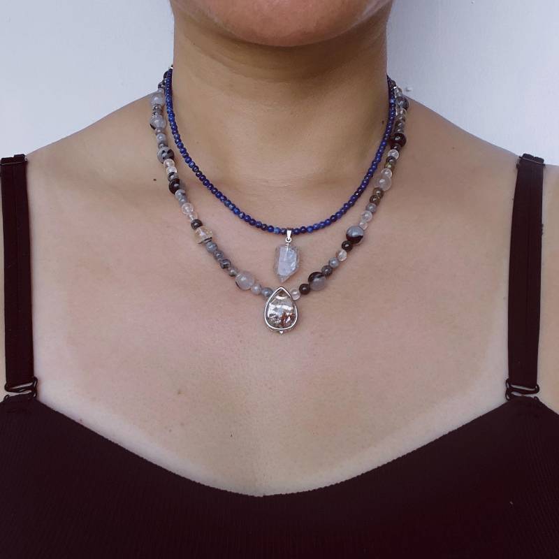 Handmade Double Gemstone Necklace With Lapis Lazuli, Phantom Quartz & Natural Crystal|Layered Beaded Gift|Spiritual Healing Jewelry Handmade Double Gemstone Necklace With Lapis Lazuli, Phantom Quartz & Natural Crystal|Layered Beaded Gift|Spiritual Healing Jewelry von IdgemsDE