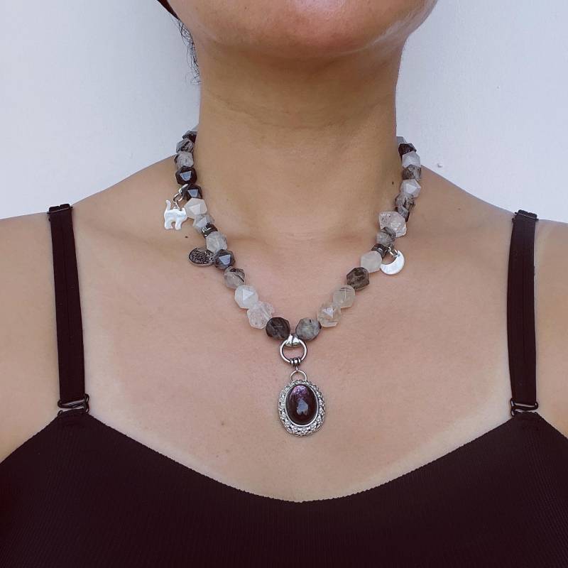 Raw Crystal Pendant Necklace｜Boho Energy Jewelry｜Clear Quartz, Tourmalinated Quartz & Fluorite｜Handmade Spiritual Healing Necklace von IdgemsDE