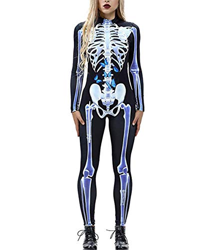 IDGREATIM Frauen Jumpsuit 3D Schmetterling Skeleton Muster Langarm Halloween Cosplay Kostüme Enge Einteilige Catsuit Body Karneval S von IDGREATIM