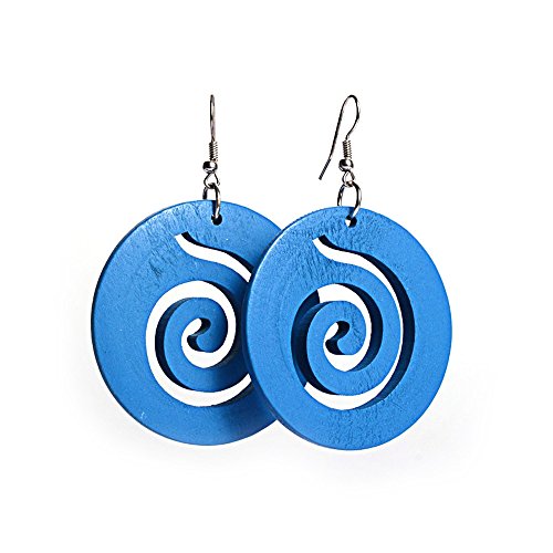 Blaue Spiral-Holzohrringe mit ausgeschnittenem Design von Idin Jewellery