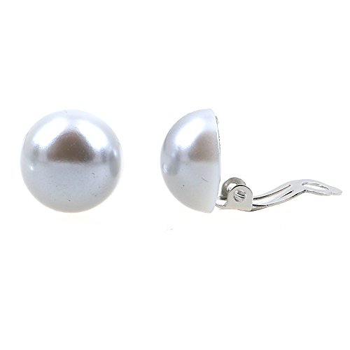 Grau flache Rückseite pearl-style Clip auf Ohrringe von Idin Jewellery