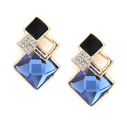 Idin Jewellery - Blaue facettierte Diamantform mit besetzten Kristallen, goldfarben. von Idin Jewellery
