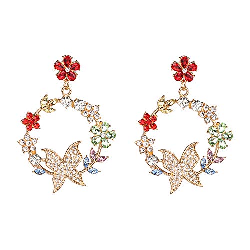 Idin Jewellery Kristall Pavé Schmetterling mit bunten Blumen Statement Ohrringe, Kristall von Idin Jewellery
