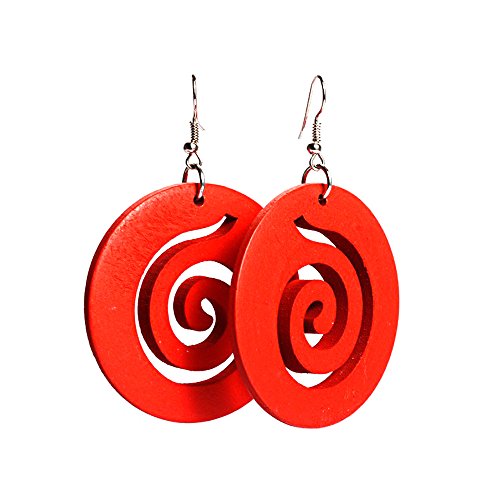 Ohrringe aus Holz, Spirale, Rot von Idin Jewellery