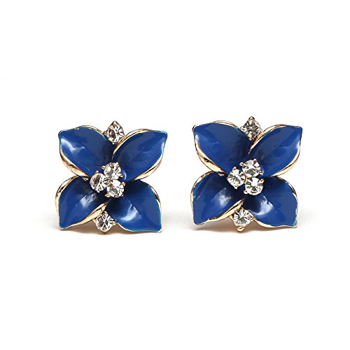 Idin Jewellery Blaue Blumen mit Kristallen Ohrclips von Idin Jewellery
