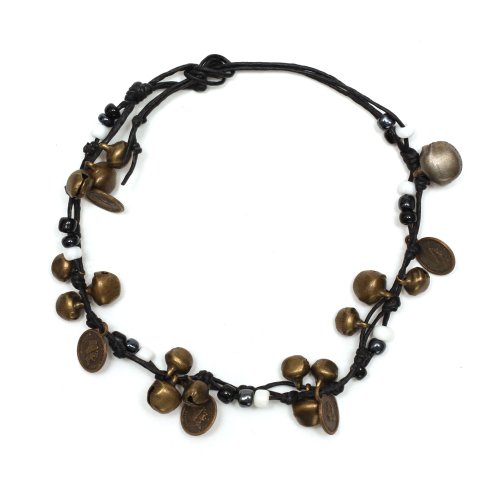 Idin Fußband - Messingglöckchen, medaillons und weiße und Schwarze Perlen (ca. 25 cm lang) von Idin