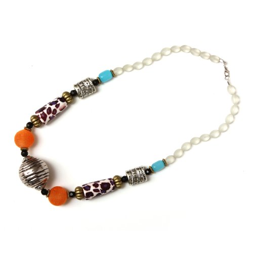 Idin Halskette mit Leopardenmuster mit orangefarbenen und silberfarbenen Perlen von Idin Jewellery