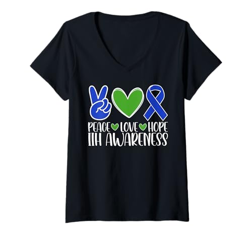 Damen IIH Awareness Peace Love Cure IIH T-Shirt mit V-Ausschnitt Damen IIH Awareness Peace Love Cure IIH T-Shirt mit V-Ausschnitt von Idiopathic Intracranial Hypertension Awareness
