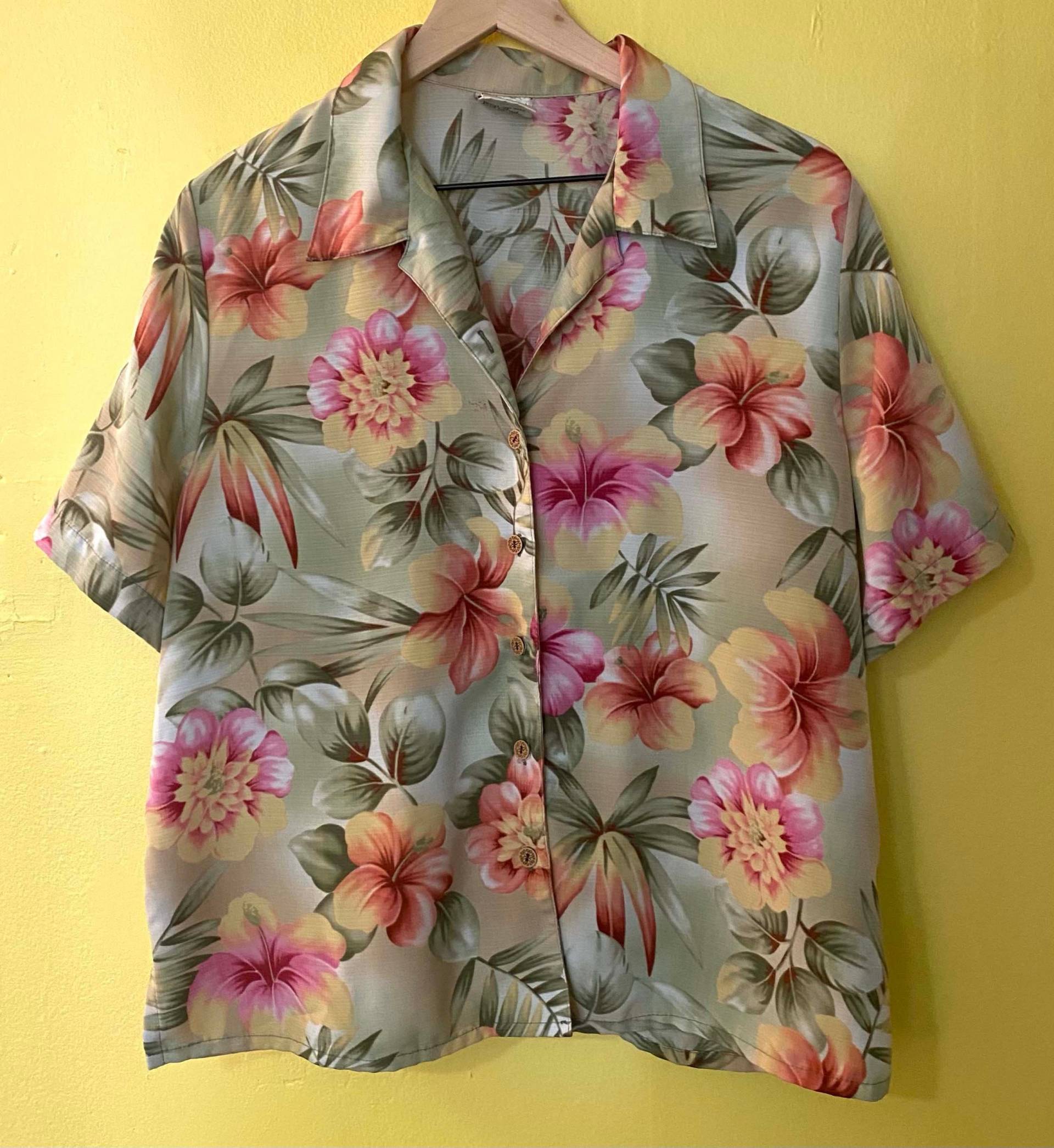 Damen Vintage 80Er Jahre Allison Daley Hawaiian Shirt Bluse Floral Button Down Single Stitch Rockabilly Größe 14/xl von IdolsVintage