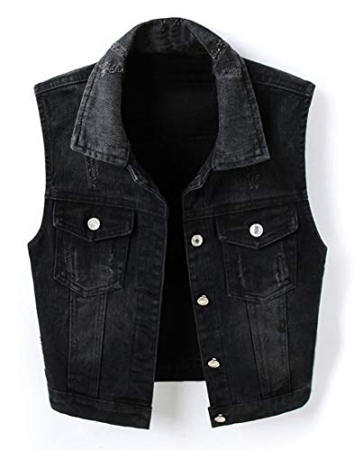 Idopy Damen Denim Weste Ärmellose Cropped Jeans Weste Jacke Weste von Idopy
