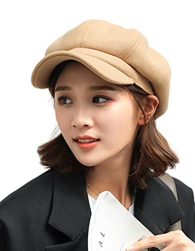 Idopy Damen Retro Peaked Ivy Newsboy Paperboy Baker Boy Beanie Gatsby Cabbie Painter Cap Hüte, beige, Einheitsgröße von Idopy