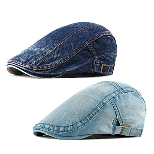 Idopy Herren 2er Pack Denim Newsboy Caps gewaschen Jean Gatsby Ivy Irish Hats von Idopy