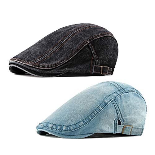 Idopy Herren 2er Pack Denim Newsboy Caps gewaschen Jean Gatsby Ivy Irish Hats von Idopy
