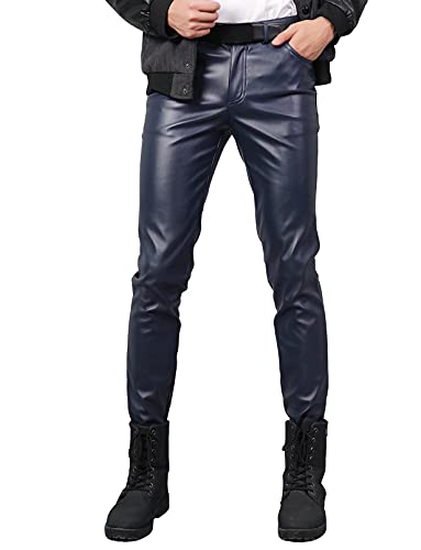Idopy Herren Business Slim Fit Fünf Taschen Kunstleder Hose Jeans, blau, 47 von Idopy