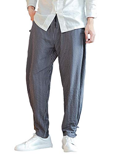 Idopy Herren Chinesisch Traditionelle Leinen Baumwolle Loose Fit Lässig Leichte elastische Taille Frühling Herbst Hose von Idopy