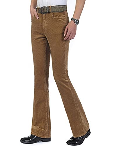 Idopy Herren Classic Corduroy Bell Bottom Flares Jeans Stretchy 60er 70er Jahre Bootcut Pants Hose, khaki, 48 von Idopy