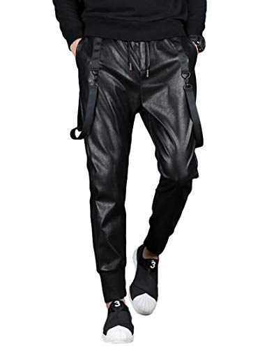 Idopy Herren Hip Hop Street Drawstring Jogger PU Harem Kunstlederhose von Idopy