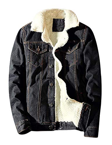 Idopy Herren Jeansjacke Winter Dicke Warme Cowboy Mäntel Oberbekleidung Fleece Gefüttert Outdoor Multi Pockets Jacken Schwarz 5XL von Idopy