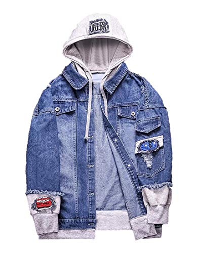 Idopy Herren Jeansjacke mit Kapuze Hip Hop Button Down Ripped Jeans Jacke Mantel Outwear von Idopy