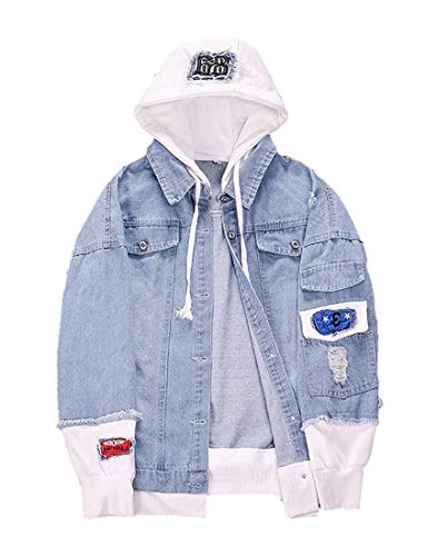 Idopy Herren Jeansjacke mit Kapuze Hip Hop Button Down Ripped Jeans Jacke Mantel Outwear von Idopy