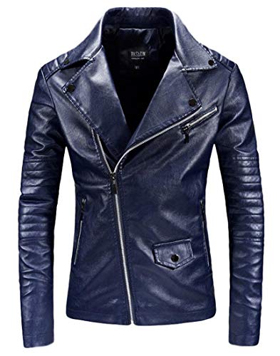 Idopy Herren Motorrad Asymmetric Zipper Racer Kunstlederjacke von Idopy