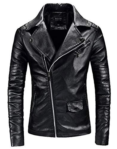 Idopy Herren Motorrad Asymmetric Zipper Racer Kunstlederjacke von Idopy