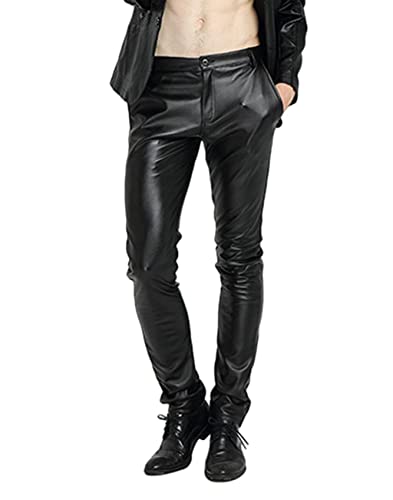 Idopy Herren PU Motorrad Party Urlaub Performance Performance Kunstleder Hose Jeans - Schwarz - 46 von Idopy