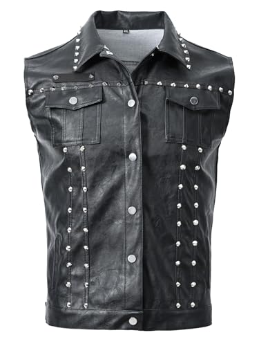 Idopy Herren Punk Nieten Kunstleder Weste Weste Ärmellose Jacke mit Nieten L von Idopy
