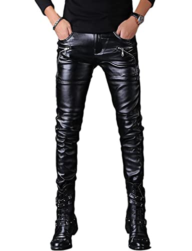 Idopy Herren Rock Punk Hip Hop Kunstleder Motorradhose, Schwarz 149, XXL von Idopy