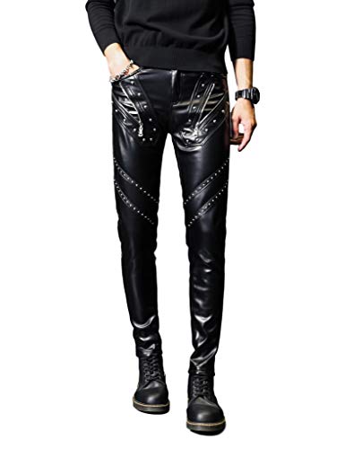 Idopy Herren Rock Steampunk Nieten PU Leder Hose Slim Fit mit Nieten - Schwarz - 52 von Idopy