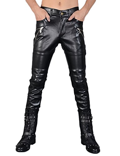 Idopy Herren Schwarze Skinny Faux Leder PU Hosen (38W) von Idopy