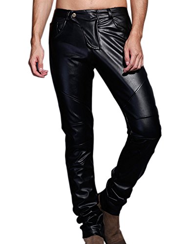 Idopy Herren Slim Fit Party Performance Biker Faux Leder Jeans Hosen von Idopy