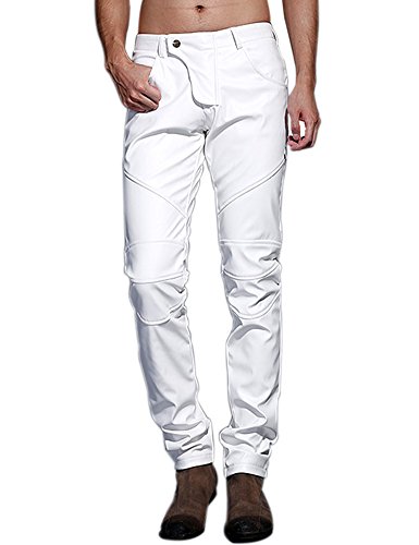 Idopy Herren Schlanke Passform Party Performance Biker Faux Leder Jeans Hosen Pu-Hose, Weiß, 34(Taille 87m) von Idopy