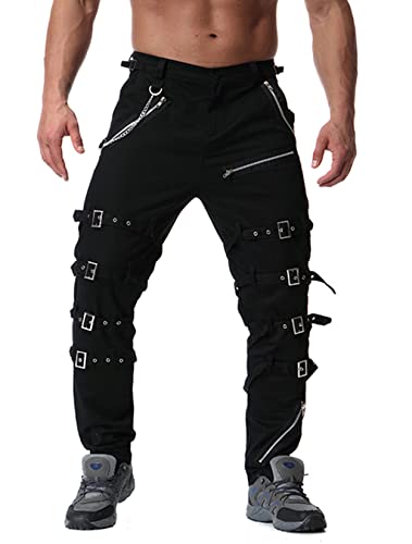 Idopy Herren Steampunk Gothic Hip Hop Punk Rock Hose mit Kette, Schwarz, 46 von Idopy