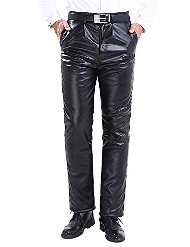 Idopy Herren Winter Classic Business Faux Leder Hosen mit SAMT gefüttert, Schwarz, W36 von Idopy