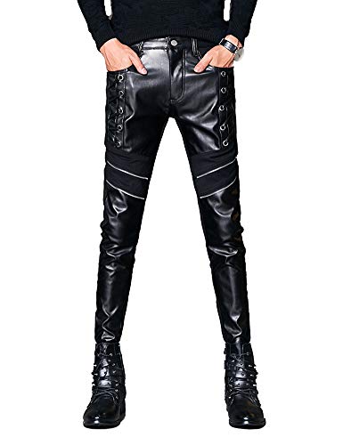 Idopy Herren schwarz Slim Fit Soft PU Kunstleder Biker Hose von Idopy