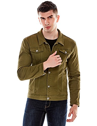 Idopy Männer Casual Cowboy Robuste Jean Denim Biker Trucker Jacke, Grün, L von Idopy