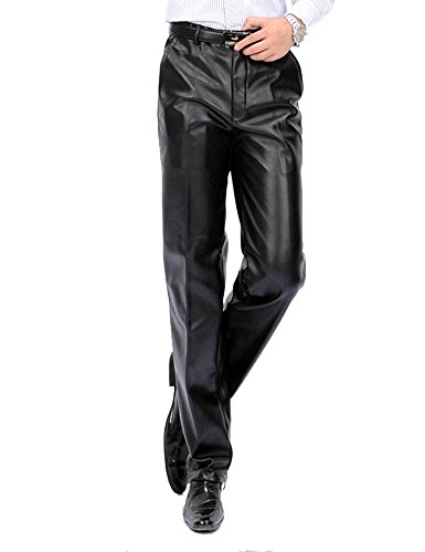 Idopy Männer Klassische Business Casual Regular-Fit Schwarz Faux Leder Hose Hosen (W34/EU44(Taillenumfang 98cm)) von Idopy