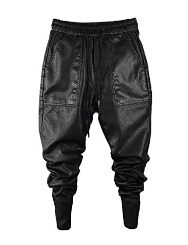 Idopy Männer Slim Fit Lässige Skinny Joggers Hose mit Tunnelzug Kunstlederhose Herren 32 von Idopy