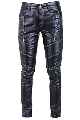 Idopy Männer `s Hip Hop Hipster Schwarz Faux Leder Hosen, Schwarz 33W von Idopy