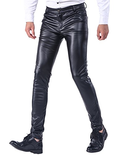 Idopy Sommer dünne Winter Dicke Herren Business Slim Fit Kunstleder Hosen Jeans Lederjeans Dick, 33W / 30L, Black von Idopy