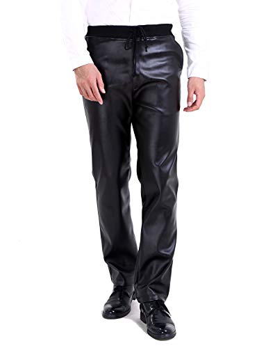 Idopy Sommer dünne Winter Dicke Herren Business Slim Fit Kunstleder Hosen Jeans Lederjeans Dick (W1004, 36W/30L) von Idopy