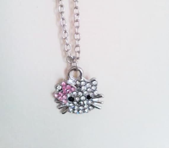 Silber Crystal Pink Strass Cute Kitty Cat Schmuck Halskette Anhänger Kette Silber Crystal Pink Strass Cute Kitty Cat Schmuck Halskette Anhänger Kette von IdovilBeautyConcerns