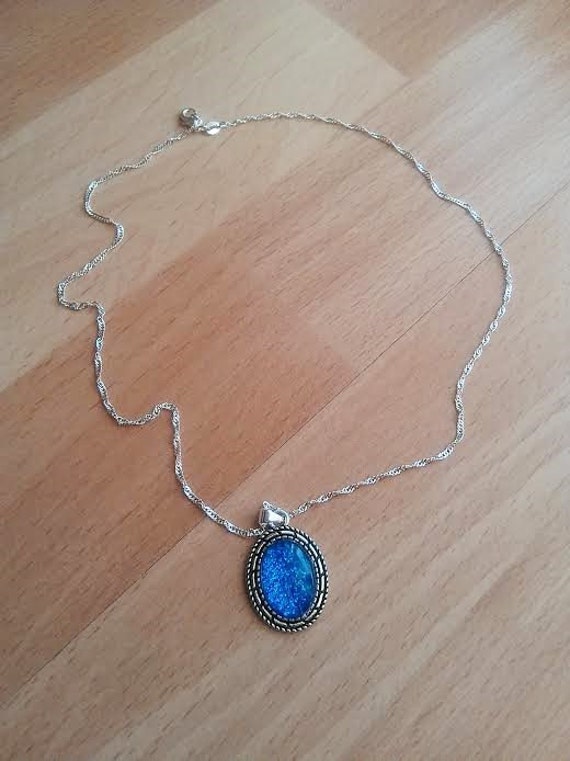 sterlingsilber Königsblau Glitter Anhänger Singapur Waterwave Halskette Kette Cabochon Glas von IdovilBeautyConcerns